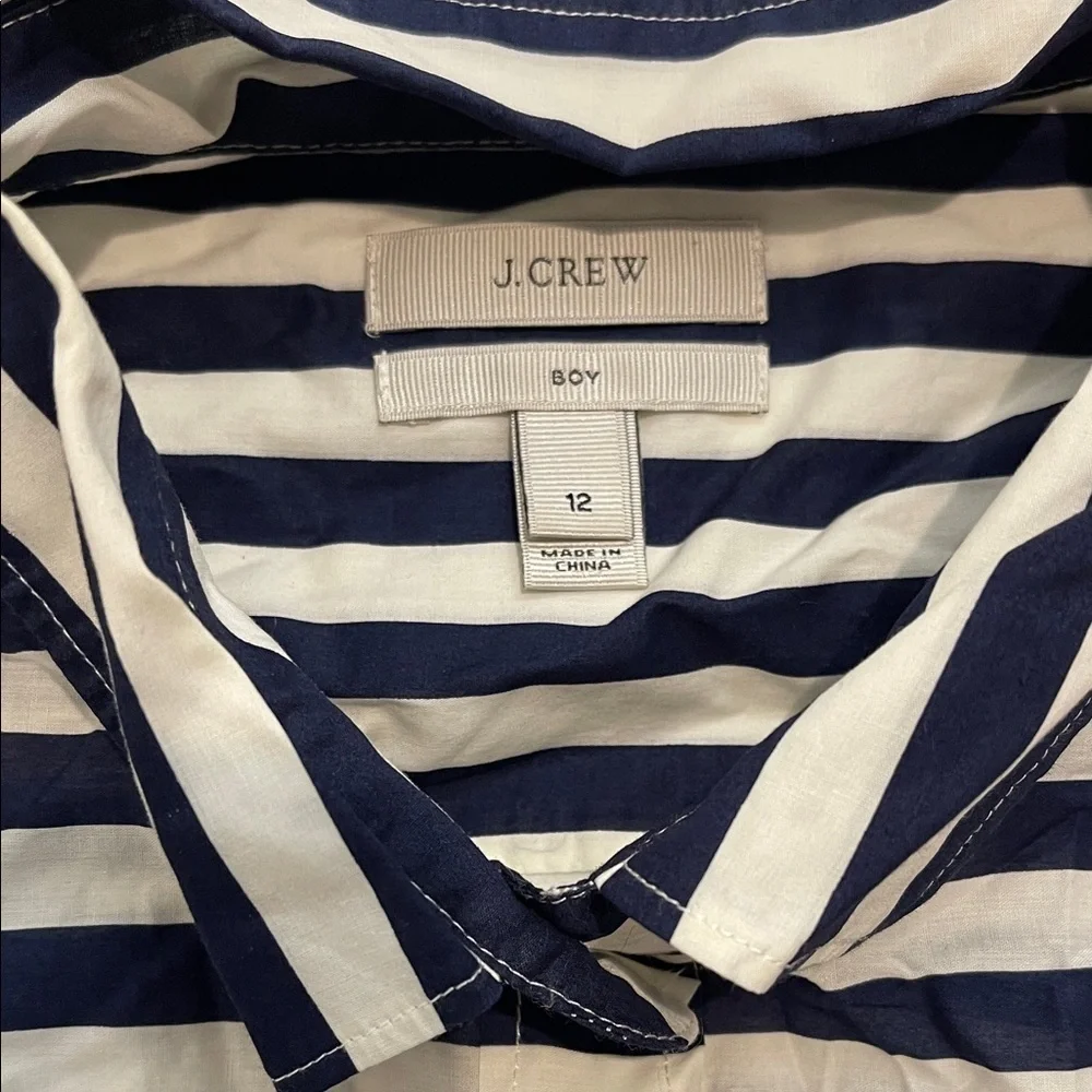 J. Crew Long Sleeve Navy and White Striped Button-Up